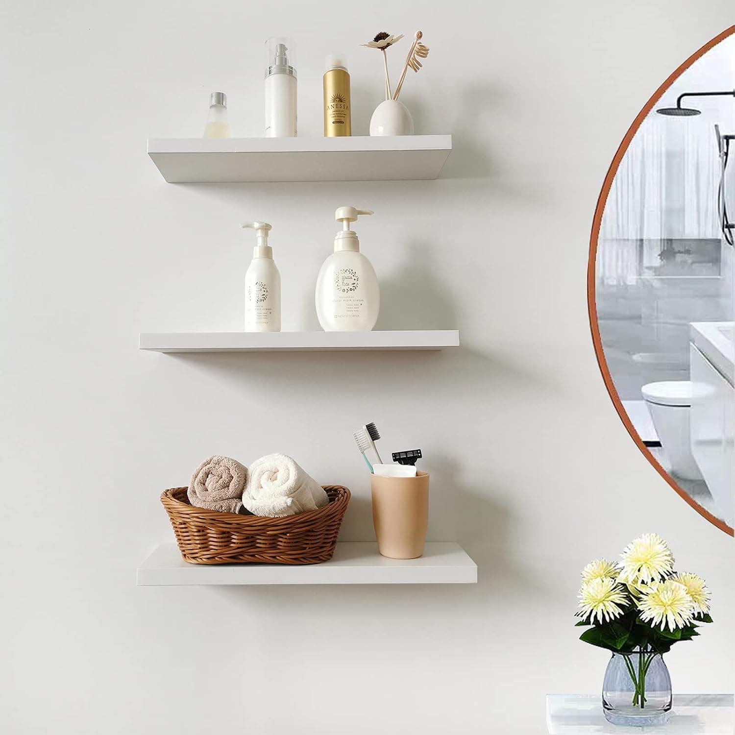 ISYOKE Floating Wall Shelves,Set of 3 Photo Ledge Wall Mounted Floating Shelves Decorative Display White Rack Shelves for Living Room Bedroom Bathroom Kitche