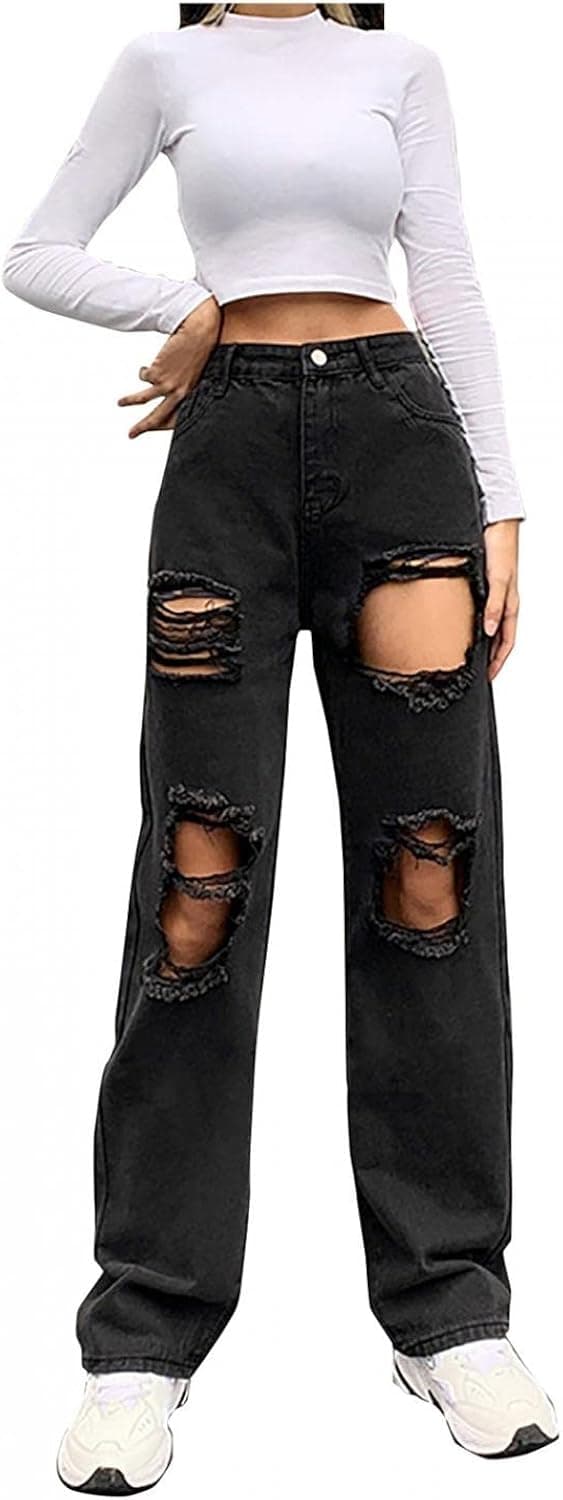 Jeans for Women, Womens Jeans High Waisted Mom Jeans Y2k Jeans Baggy Bell Bottom Ripped Jeans Teen Girls Denim Pants