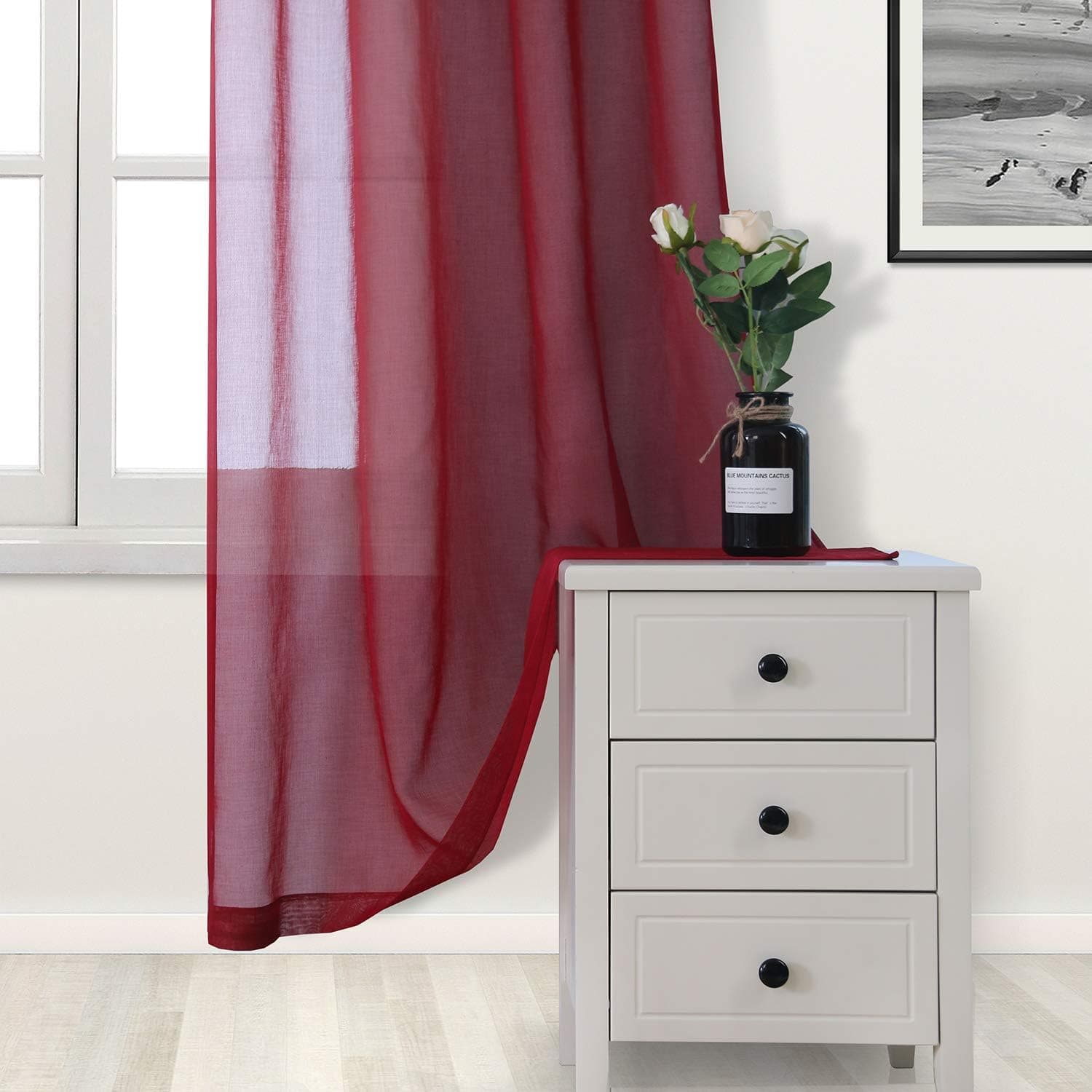 DWCN Amaranth Red Sheer Curtains Semi Transparent Voile Rod Pocket Curtains for Bedroom and Living Room, 52 x 45 inches Long, Set of 2 Panels
