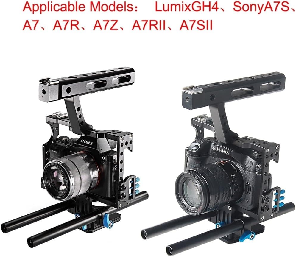 Handheld Camera Cage, PULUZ Professional Aluminum Alloy Video DSLR Stabilizer Kit with Top Handle Grip + Rail Rod for Panasonic G7 Lumix DMC-GH4/ GH3 & Sony A7/ A7S/ A7R/ A7RII/ A7SII (Blue)