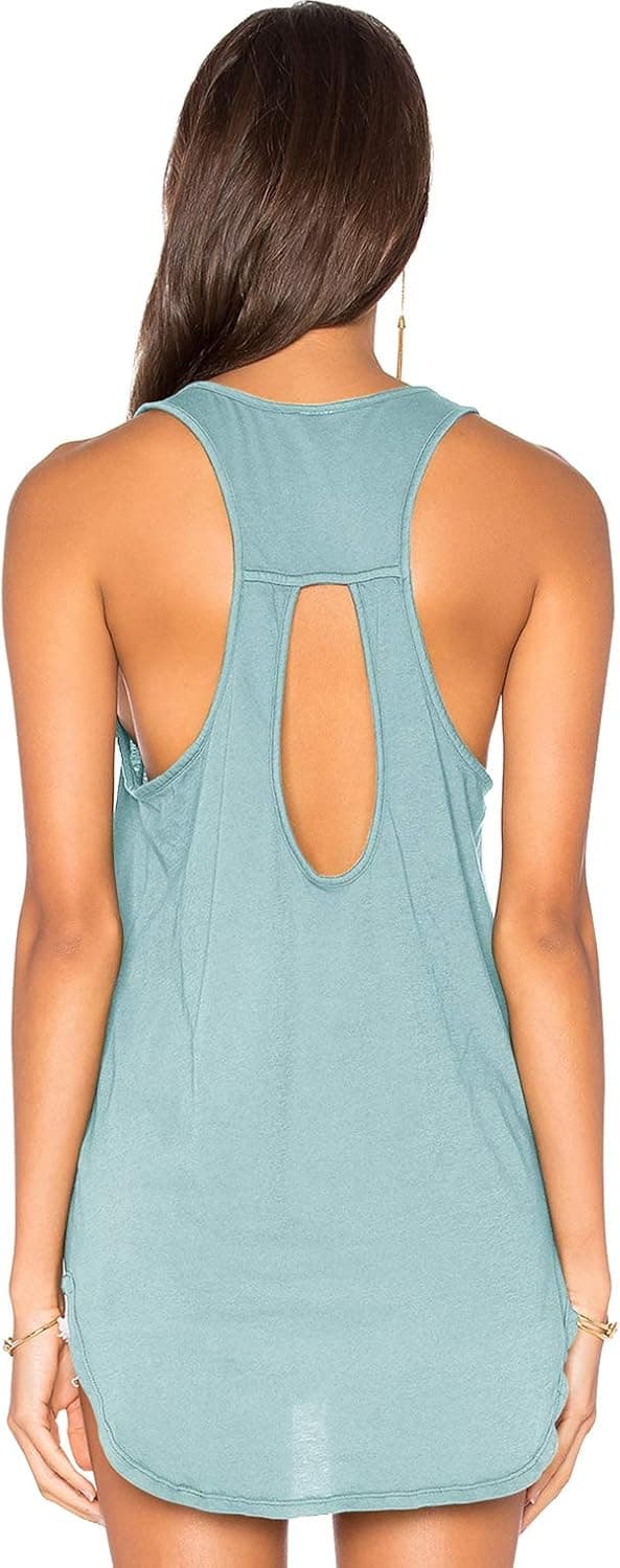 Muzniuer Yoga Workout Tops for Women Backless Long Tank Workout Shirts Cover up Summer Sleeveless T Shirts