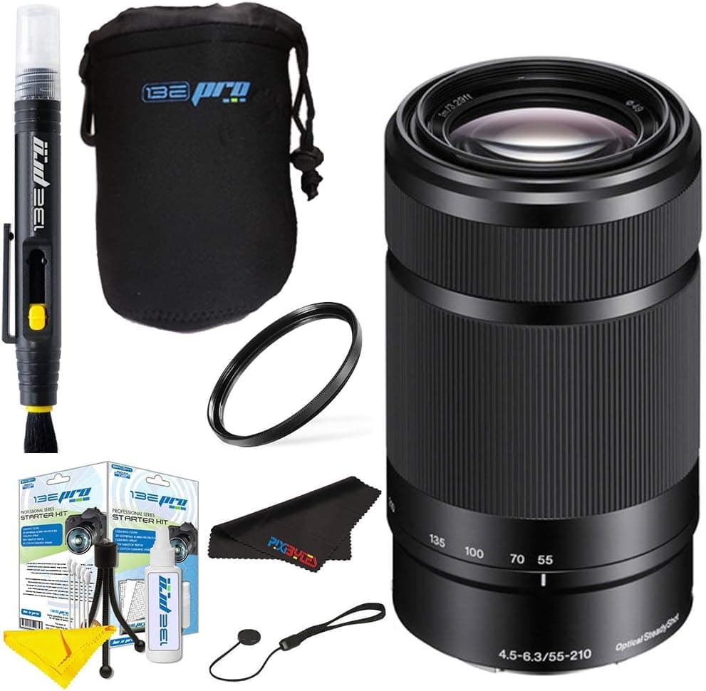 Sony E 55-210mm F4.5-6.3 Lens for Sony E-Mount Cameras (Black) + Pixi-Basic Accessory Bundle