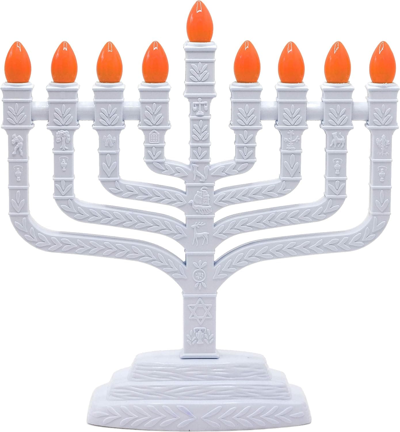 Aviv Judaica PRL-850 White Electric Knesset Menorah with The Symbols of The Twelve Tribes, Gray