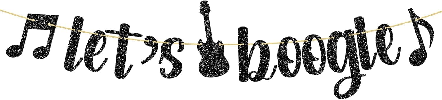 WeBenison Let's Boogie Banner / 60s 70s 80s Birthday Party Banner/Boogie Dancer Party/Rocks Disco Party Decoration Supplies Black Glitter