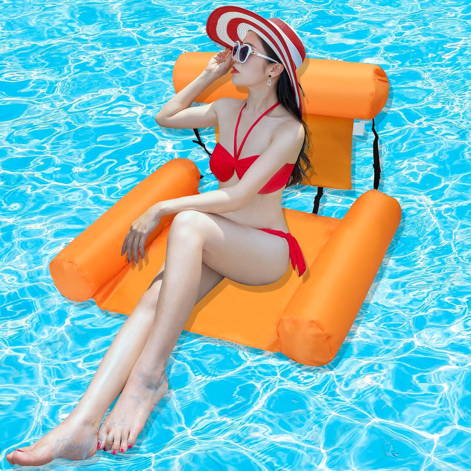 Adults Inflatable Water Pool Floats with Headrest, Summer Portable Soft Swimming Chair Pool Hammock Floaties Pool Floating Lounge Bed for Pool, Beach, Lake