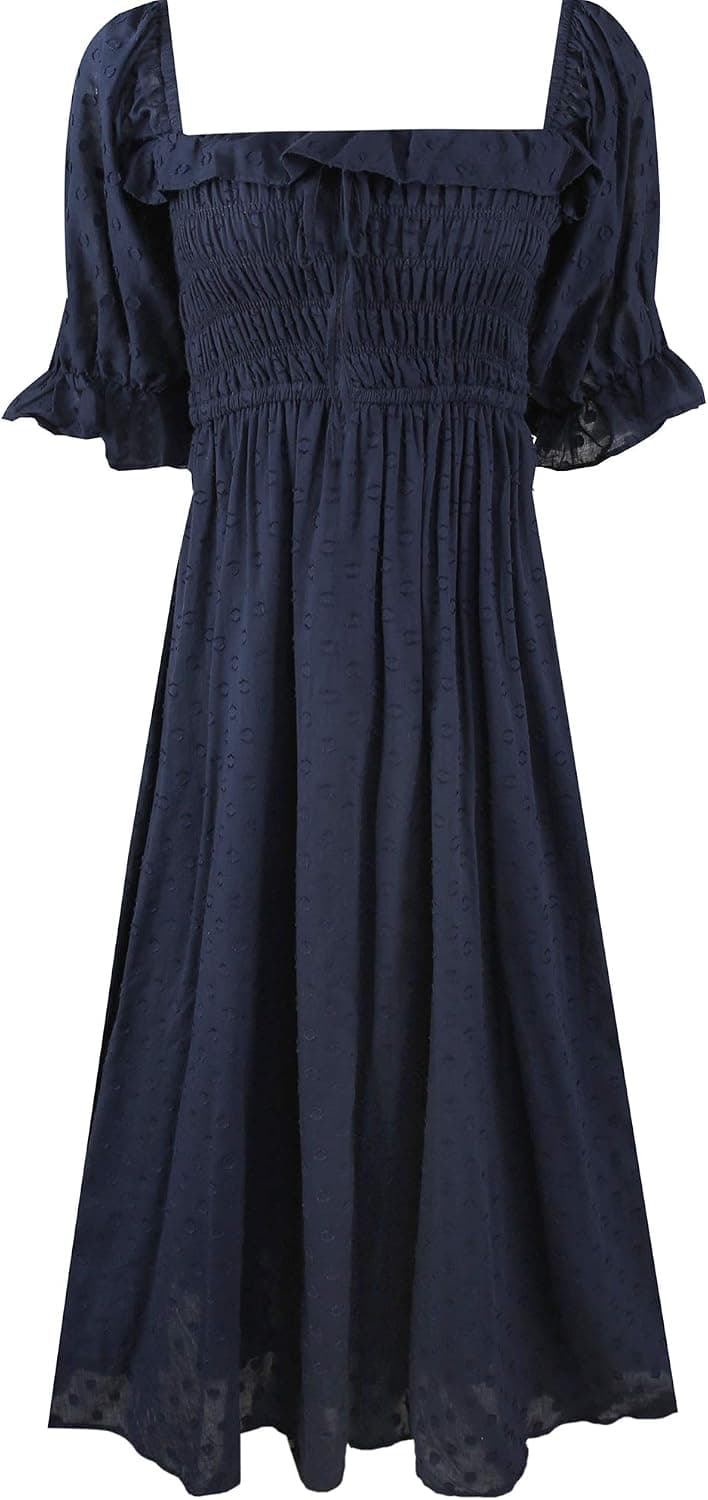 UIMLK Women's Square Neck Summer Puff Sleeve Vintage Elegant Backless A Line Flowy Midi Dresses