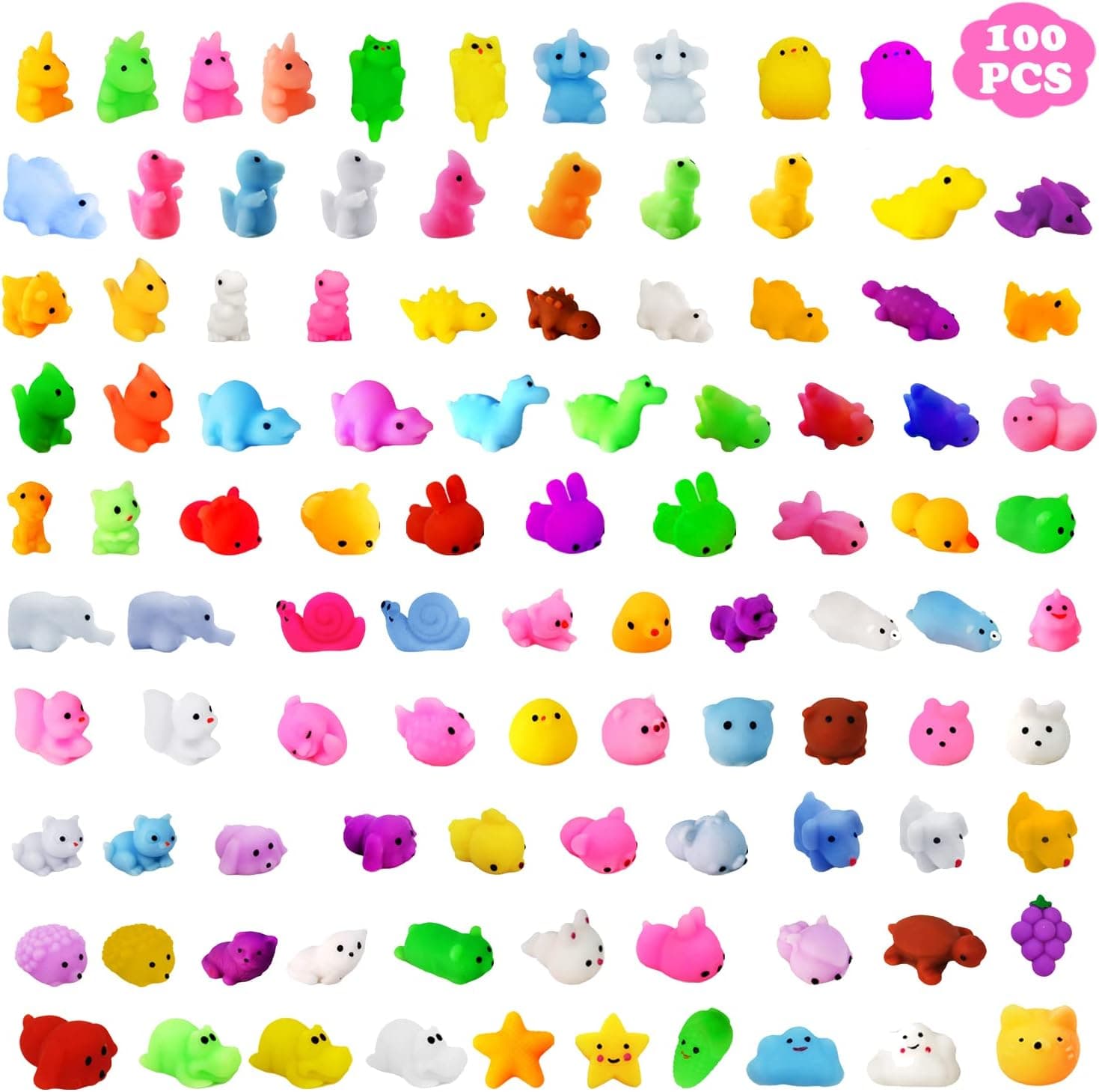 100 PCS Mochi Squishy Toys Party Favors for Kids Kawaii Mini Easter Squishy Animal Squishies Stress Relief Toys gift Cat Panda Squishy Squeeze Toys Birthday Stocking Stuffers for Boys Girls Random