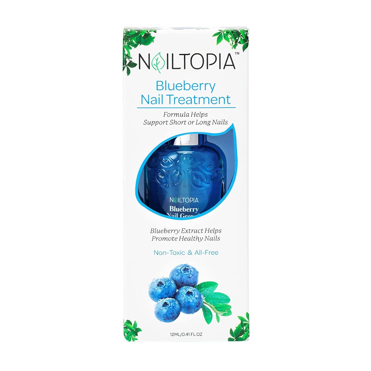 Nailtopia Blueberry Nail Treatment - Revitalizing Nail Strengthener Remedy for Stronger Nails - Growth Serum for Damaged, Thin, Cracked Nails - Vitamin Infused, Bio Sourced, and Vegan - 0.41 oz