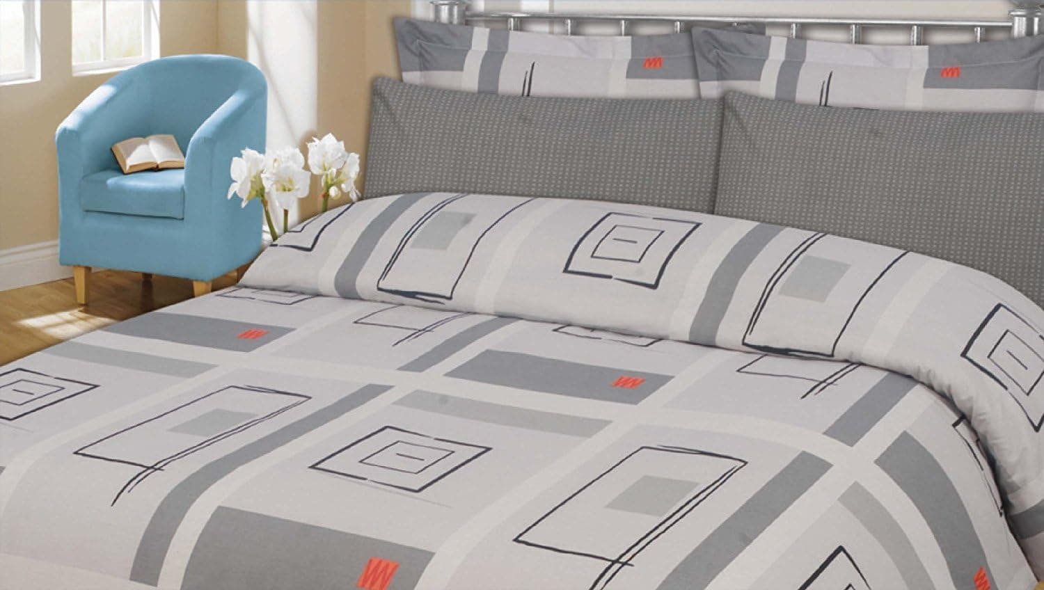4 Piece Twin Duvet Set (Mantle Gray): Duvet Cover, Matching Fitted Sheet, Pillowcase, Pillow Sham