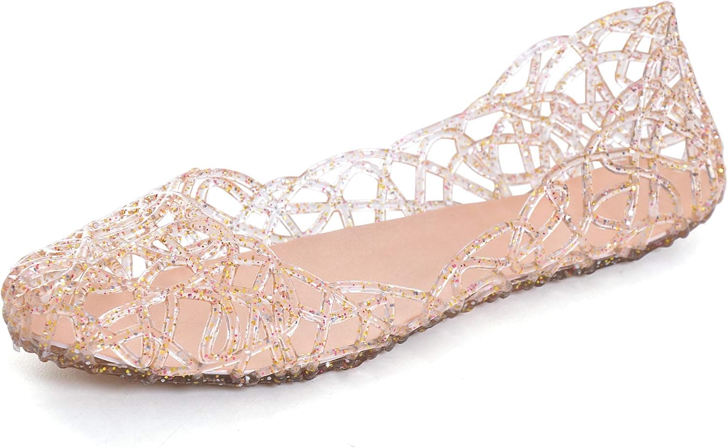 Stunner Women's Beach Jelly Shoes Slip On Crystal Summer Soft Hollow Ballet Flats