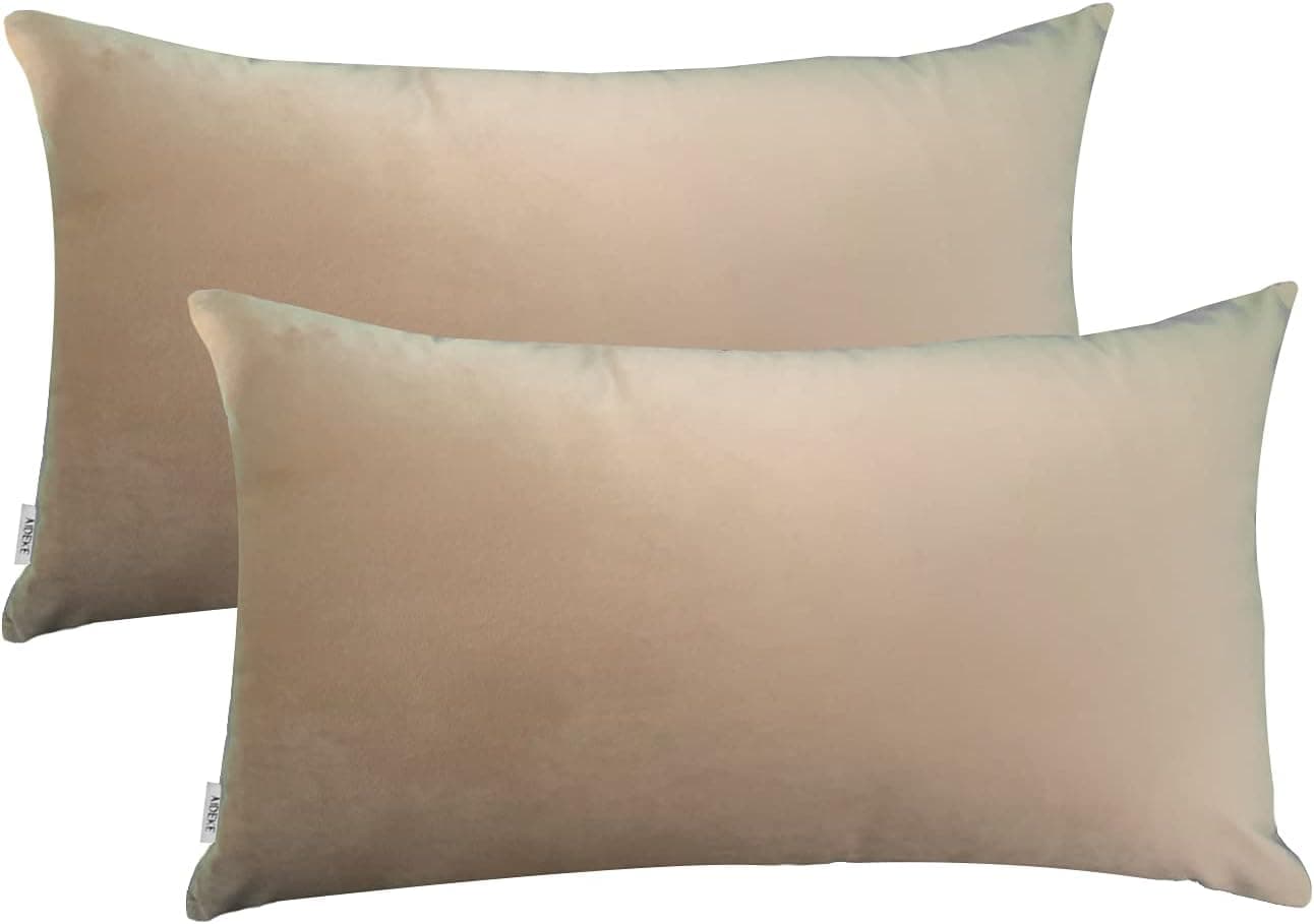 AIDEKE Throw Pillow Covers -Home Decorative SOFE Velvet Pillow Case,Set of 2- for Couch Bed Bench Chair,12" x 20"(30 x 50cm),Beige