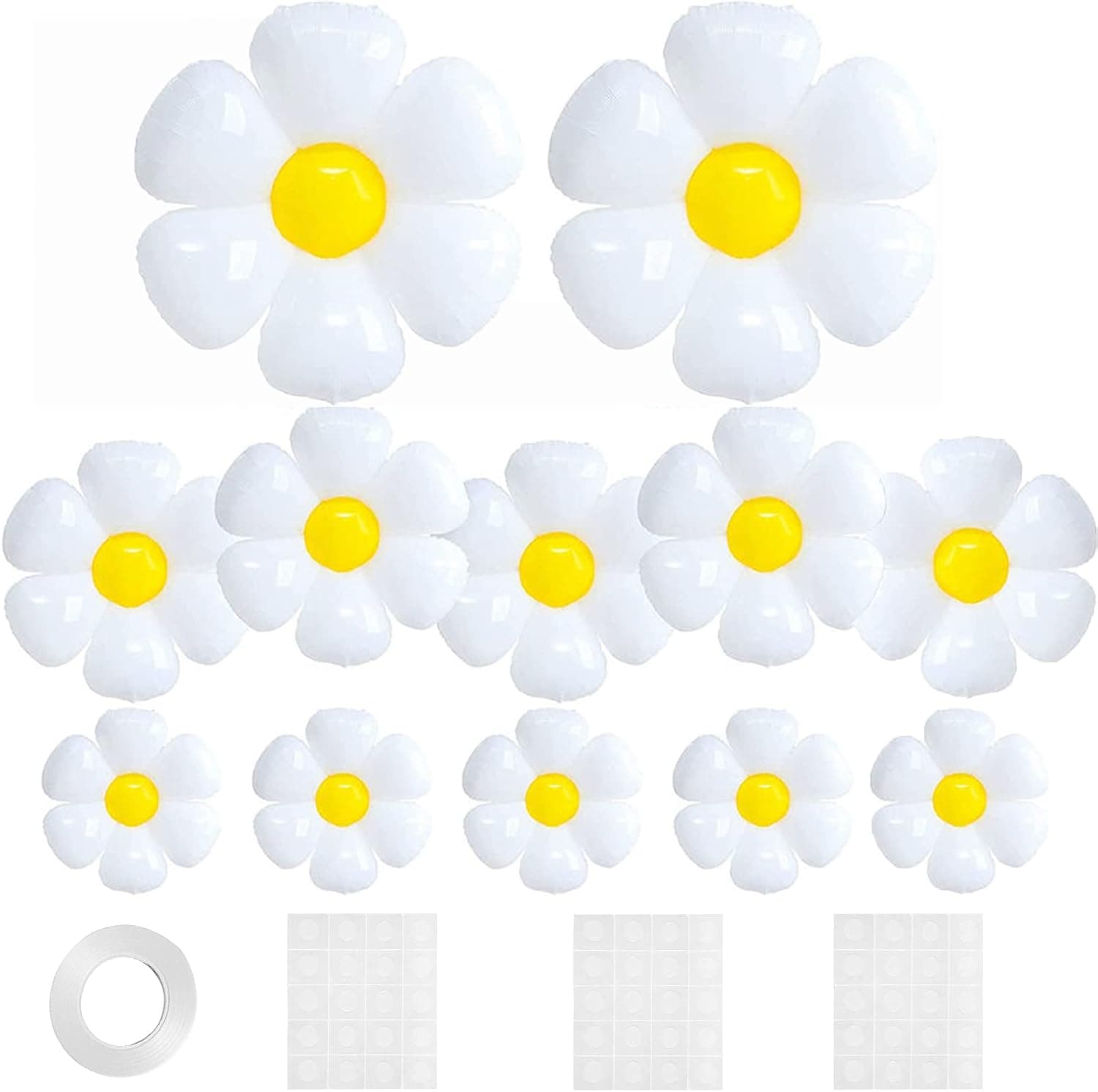 Abandship Daisy Balloons, 12PCS Party Decorations Flower Balloon Garland Groovy Balloons Pastel Kit for Birthday Home Yards Wedding Décor(white ribbon+dot glue)