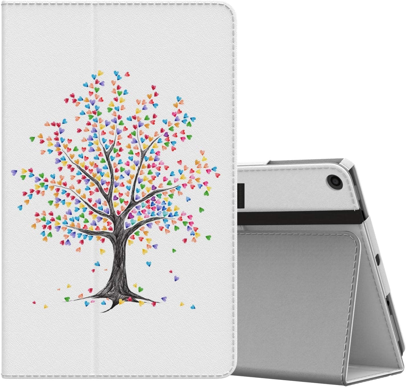 MoKo Case for Amazon Fire HD 10 Tablet (7th and 9th Generation, 2017 and 2019 Release) 10”, Slim Folding Stand Cover with Auto Wake/Sleep for Fire HD 10.1 - Heart Tree