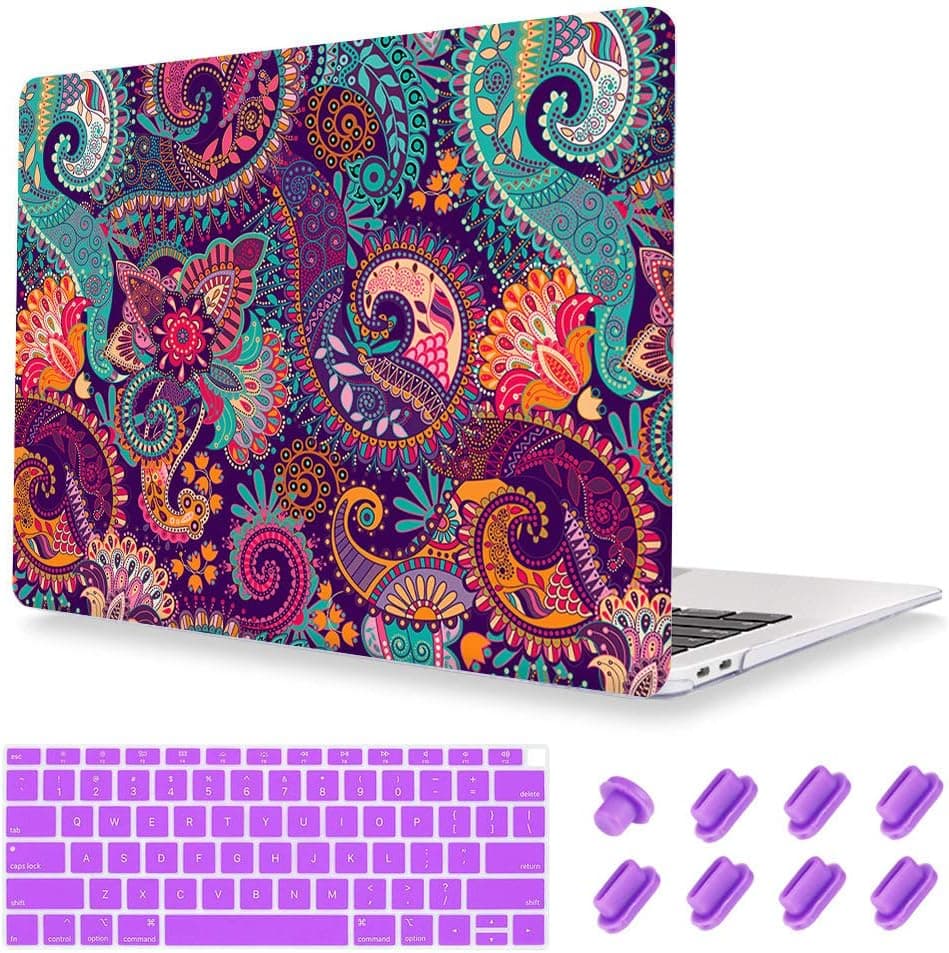 For Macbook Pro 15 with Retina Case (2014 Old Model) Cover Crystal Print Hard Shell with Purple Keyboard cover and Dust plug for Macbook Pro 15 (Non-CD-ROM Drive Model:A1398),Paisley seamless