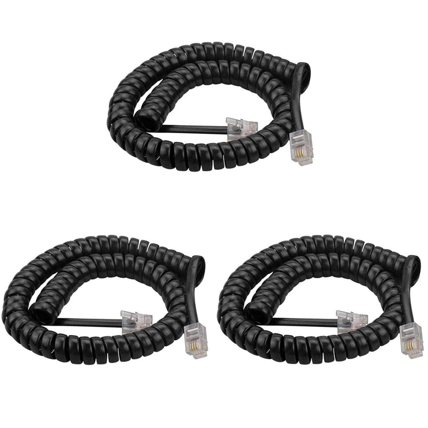 AIMIJIA Telephone Handset Cord， Modular Coiled Telephone Handset Cord for Telephone/Handset Black Curly Cord RJ11 4P4C (6ft Handset Cord-3 Pack)