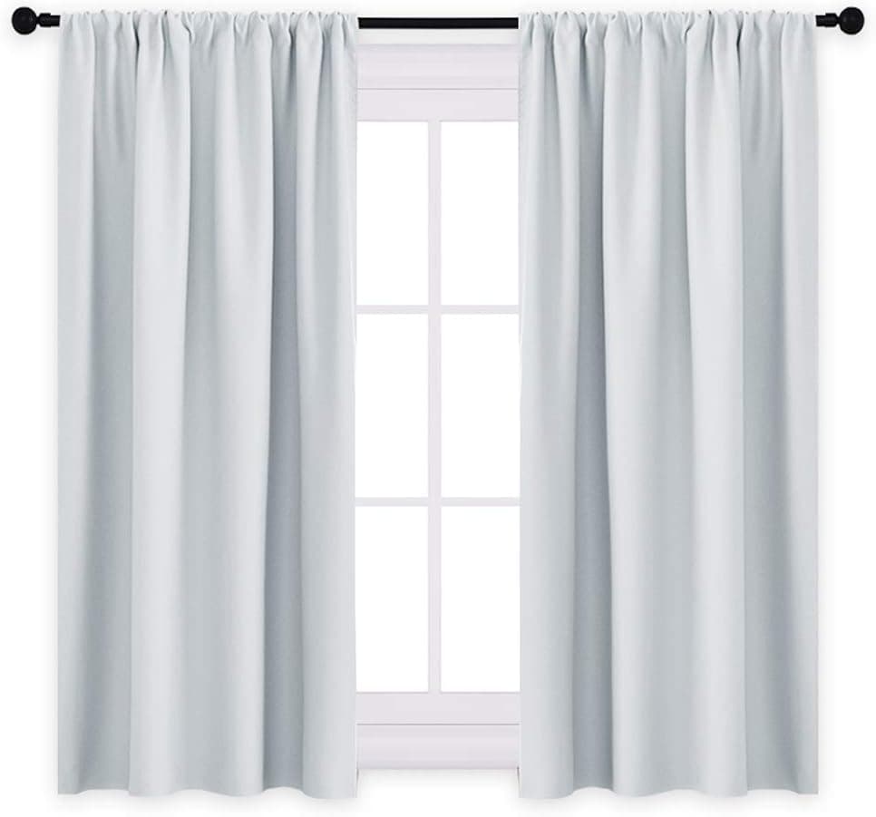 PONY DANCE Silver White Curtains - Room Darkening Rod Pocket Light Block Curtain Panels for Dining Room & Bedroom Window Treatments Thermal Insulated Privacy Protect, 42 by 45 inch, 2 PCs