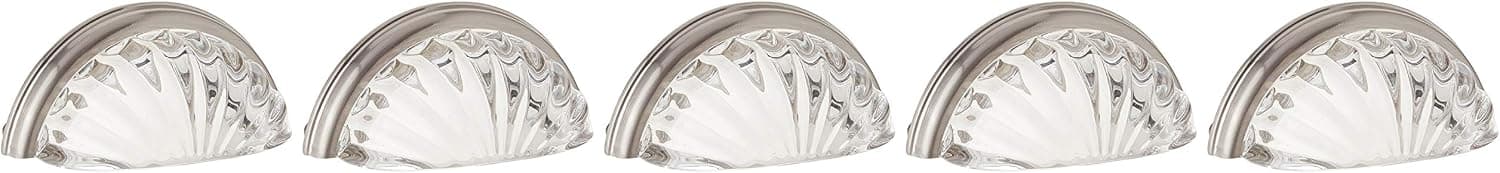 Cosmas 5 Pack 6381SN-C Satin Nickel with Clear Glass Cabinet Cup Pull - 3" Hole Centers