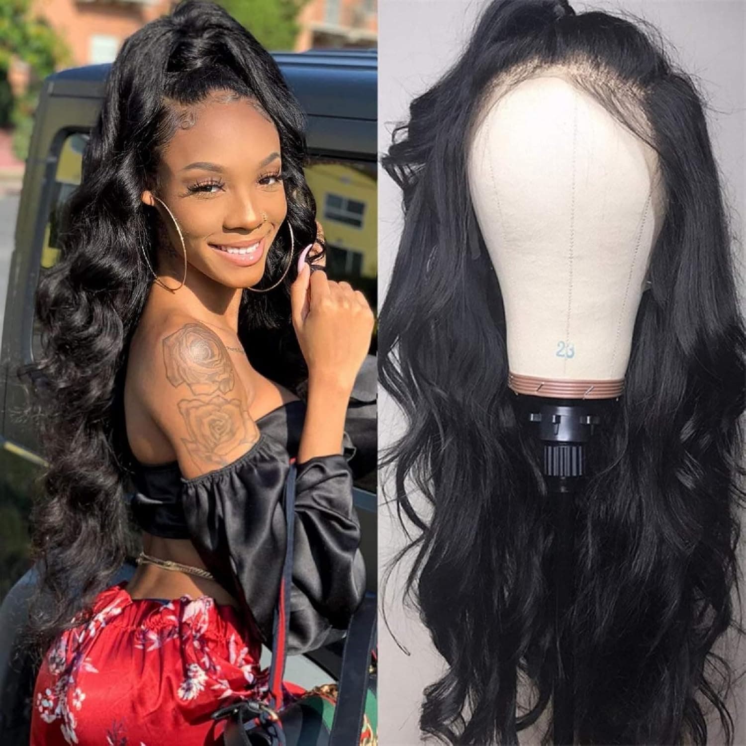 Ali Pearl Wig Body Wave 13x4 Lace Front Human Hair Wig For Black Women Pre Plucked Glueless Lace Front Closure Human Hair Wigs Brazilian Virgin Hair Wig 180% Density (18 Inch)