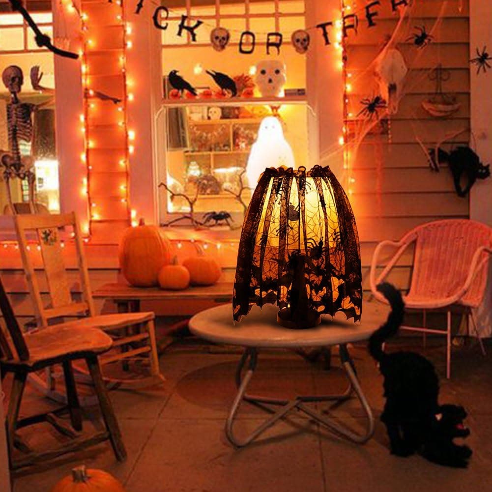 AerWo Black Spider Halloween Lace Lamp Shade Cover for Halloween Lamp Decorations, 18 X 60 inch