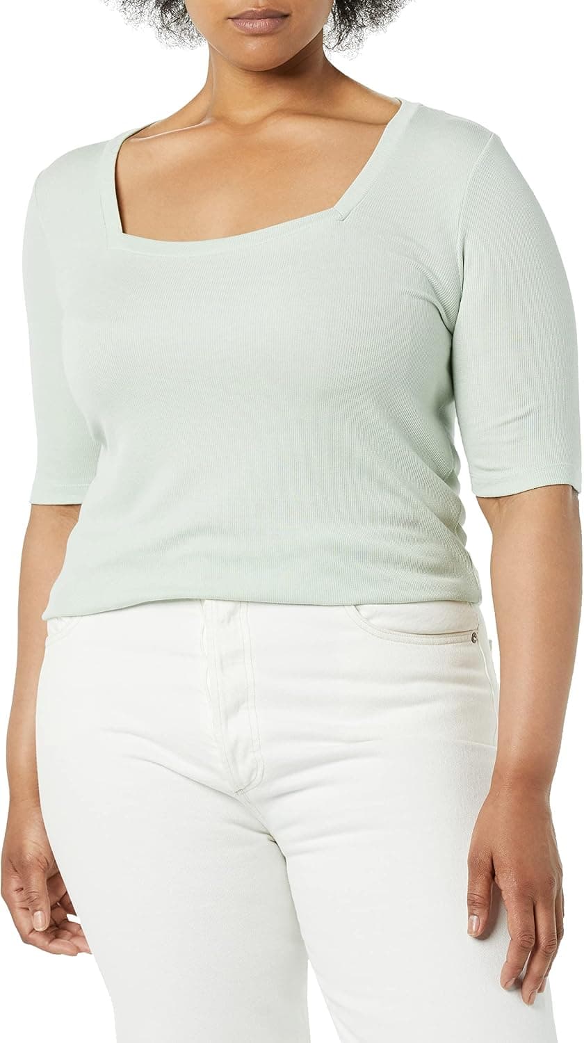 Amazon Aware Women's Modal Ribbed Elbow Sleeve Square Neck T-Shirt (Available in Plus Size)