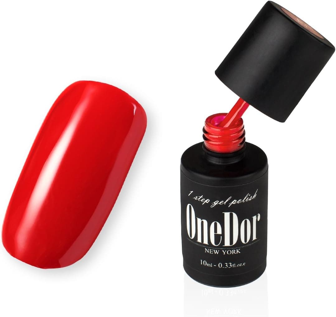 OneDor® One Step Gel Polish UV Led Cured Required Soak Off Nail Polish No Base or Top Coat Nail Need (22-Crimson)