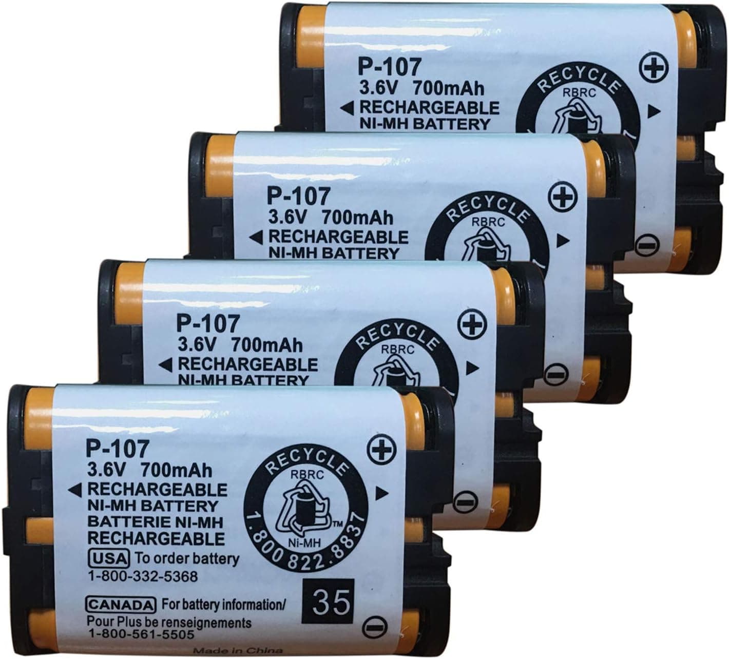 GEILIENERGY HHRP107 Rechargeable Batteries Compatible with for Panasonic HHR-P107 HHR-P107A HHRP107A Cordless Phone 3.6v 700mAh Ni-MH(4 Pack)