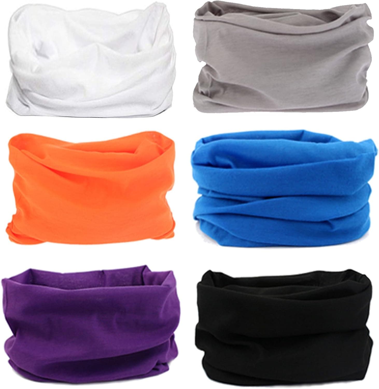 MAKLULU 6pc Seamless Bandanna Tube Headwear Scarf Wrap,12-in-1 Outdoor Sport Headband with UV Resistance (16-Solid01)