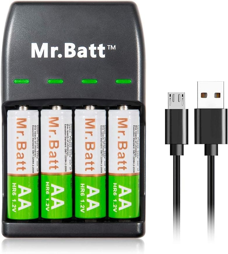 Mr.Batt AA Rechargeable Batteries 4 Pack and Rechargeable Battery Charger
