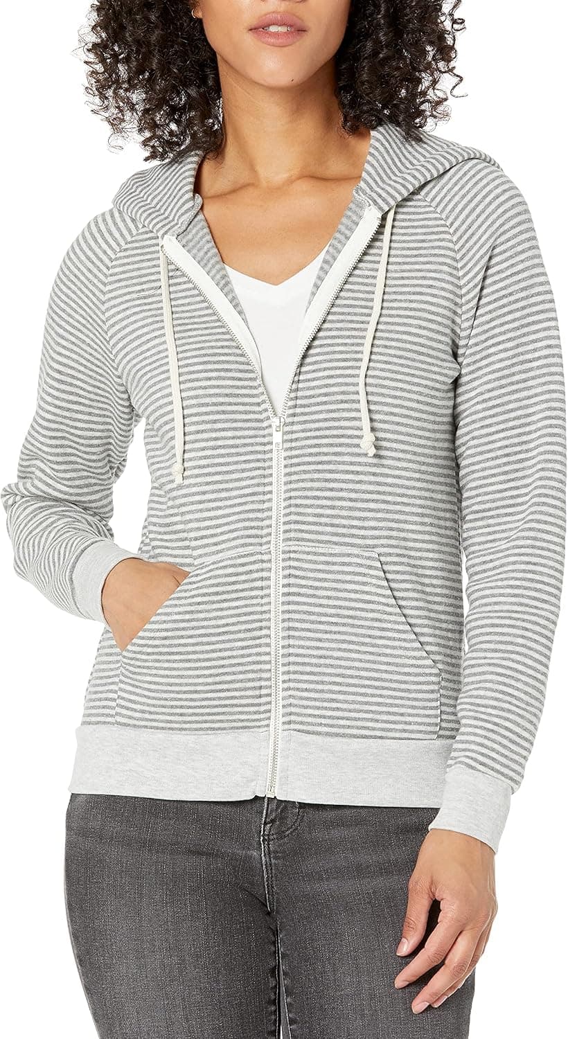 Alternative Women's Adrian Fleece Zip Hoodie, Eco Grey Classic Stripe, Small
