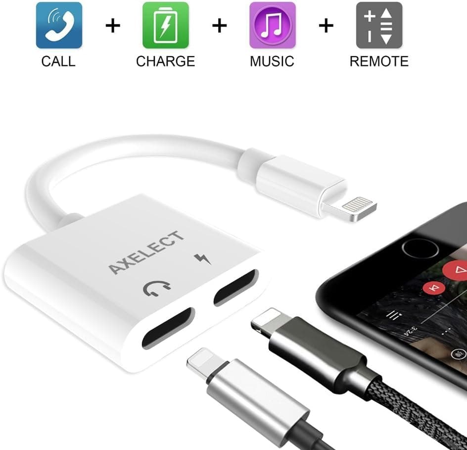 iPhone Adapter Charge and Headphone, AXELECT 2 in 1 Lightning Headphone Aux Audio Adapter Splitter for iPhone X 8/8 7/7 Plus