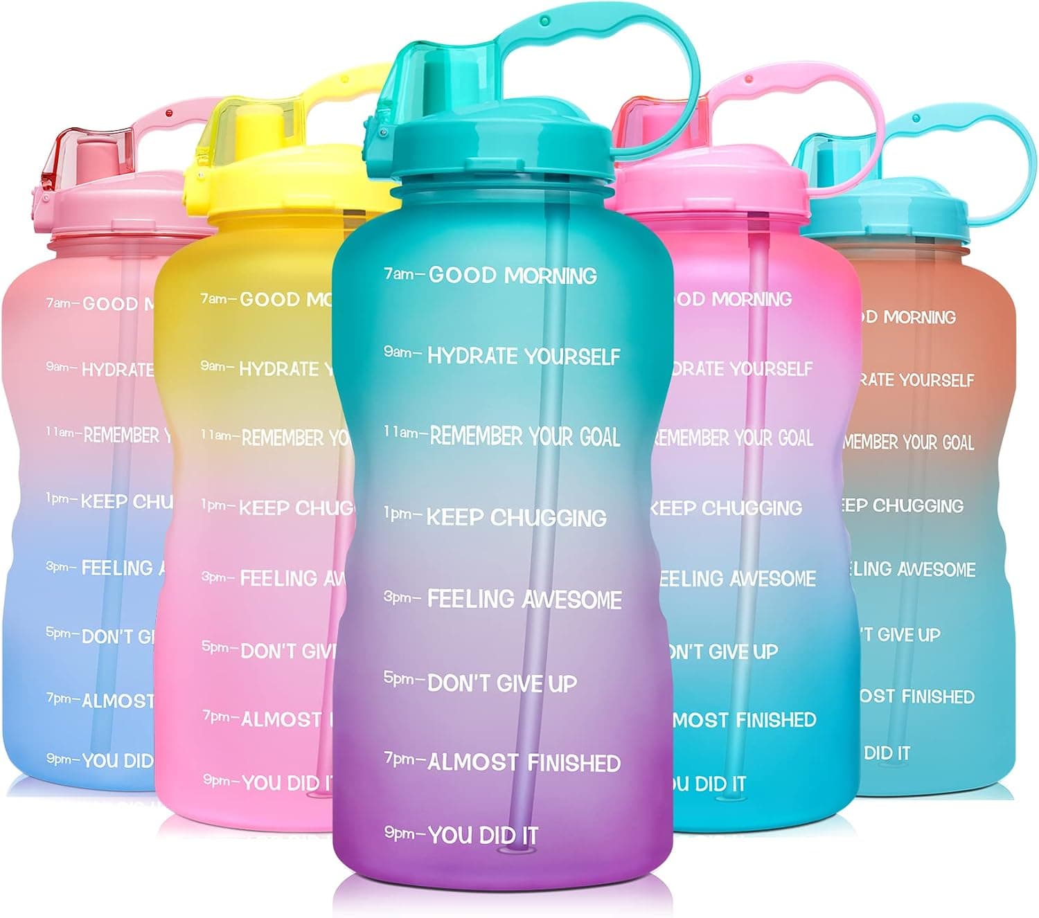 Venture Pal Large 64 oz/128 oz(When Full) Motivational BPA Free Leakproof Water Bottle with Straw & Time Marker Perfect for Fitness Gym Camping Outdoor Sports