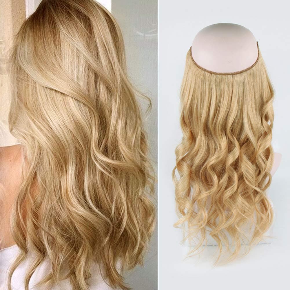 Sassina Miracle Wire Hair Extensions Ash Blonde 22 Inch 130g Remy Human Hair Extensions Hairpiece with Invisible Fish Line
