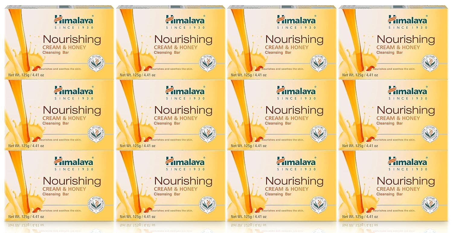 Himalaya Nourishing Cream & Honey Cleansing Bar, Face and Body Soap for Soft Skin, 4.41 oz, 12 Pack