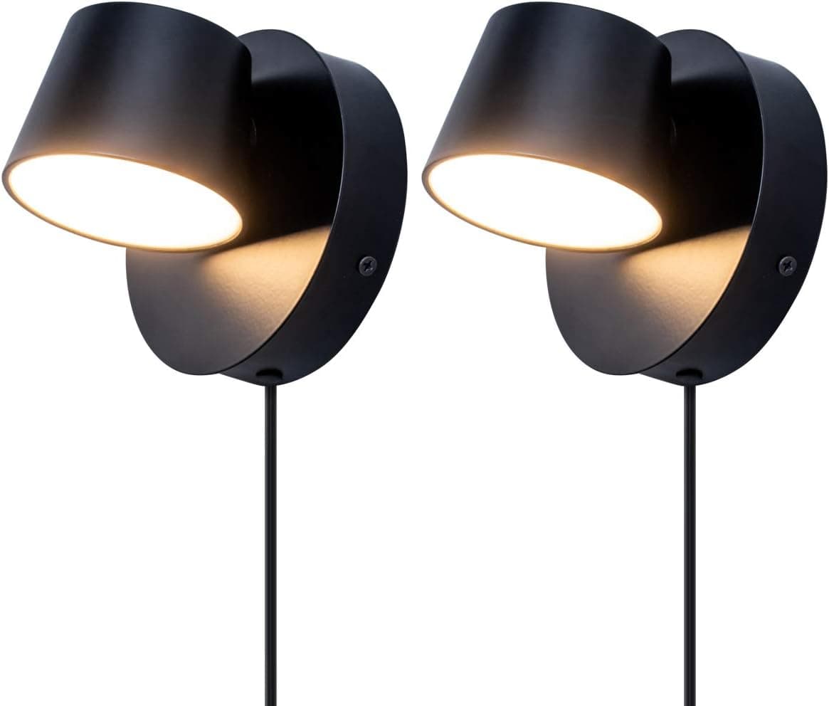 Modern LED Bedside Wall Sconce Plug-in Cord with Switch Lighting Fixture 350 Rotation Adjustment White Wall Lamp for Bedroom 6W 3000K