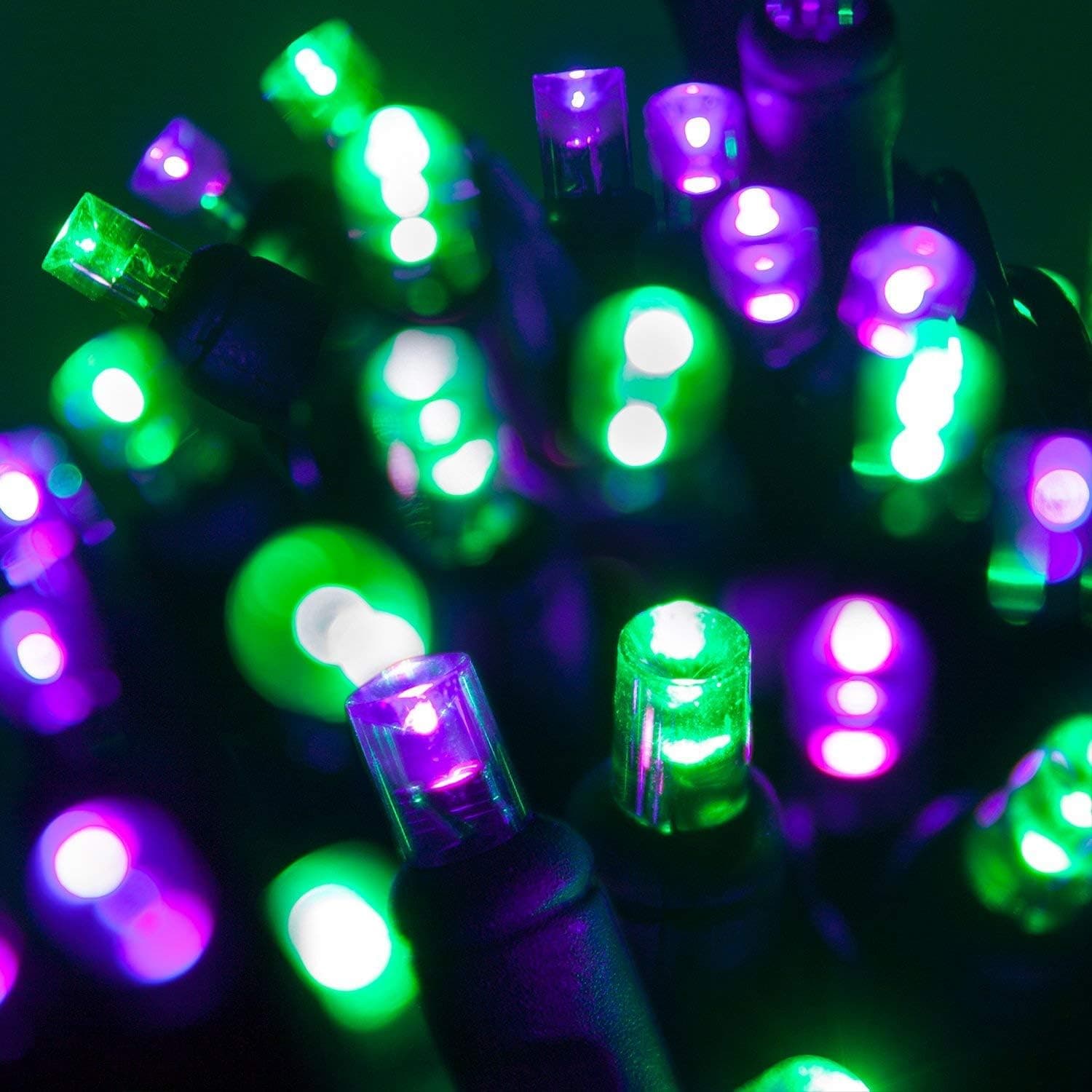 Wintergreen Lighting LED Purple, Green Halloween Mini Light Set, 70 5mm Lights, Indoor/Outdoor Halloween Light Decorations, 120V UL Certified, Black Wire
