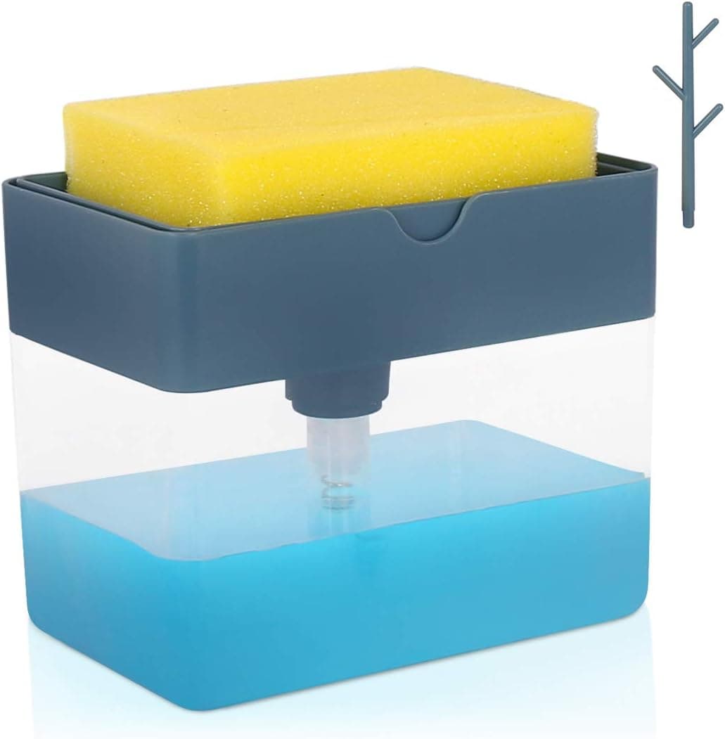 Kitchen Soap Dispenser, Soap Pump Dispenser with Sponge Holder, Counter Top Sink Dispenser for Kitchen Sink Dish Washing (Blue)