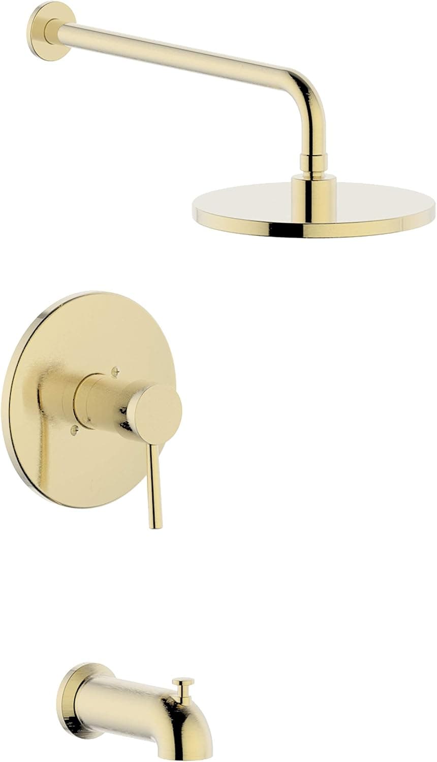 Derengge TS-1085-CS Single Handle Tub & Shower Faucet, Pressure Balanced Valve,Anti-Scald,with 8 Inch Showerhead,14 Inch Shower Arm and Spout,Meets UPC,cUPC,ASSE1016 Standard,Brushed Gold Finished