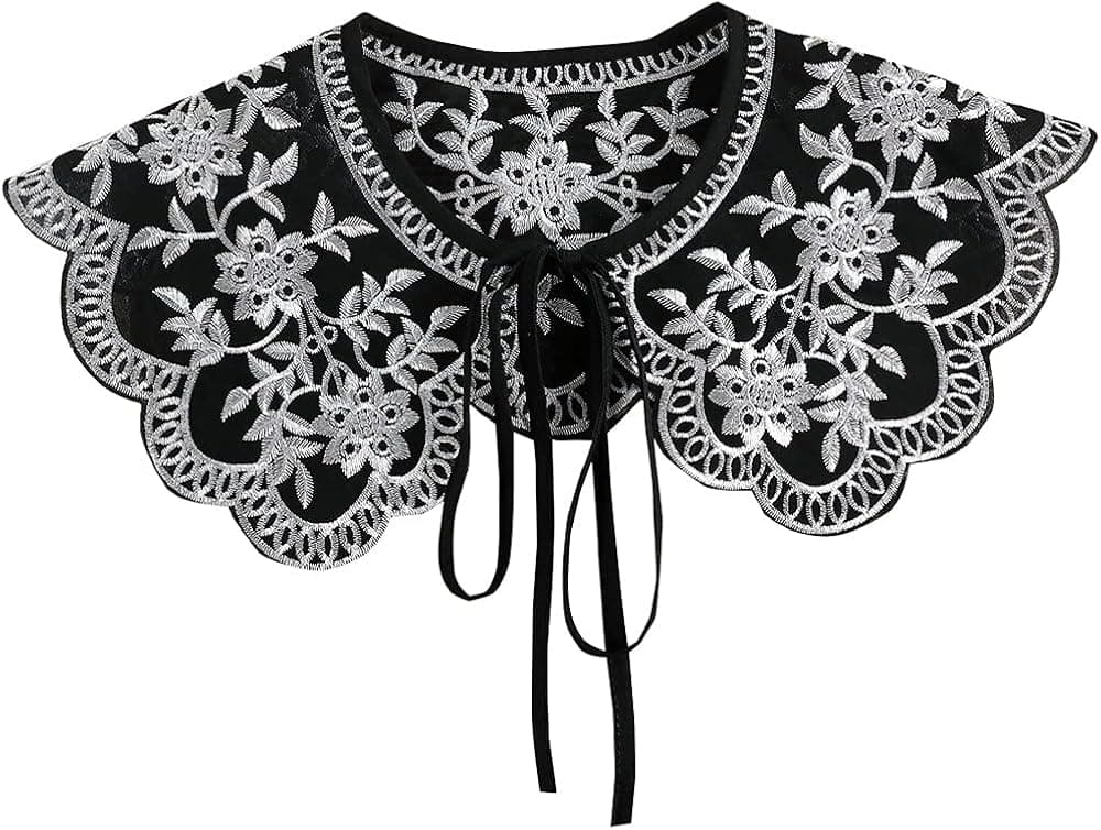 LoudSung Shawl False Collar Detachable Blouse Half Shirts Fake Collar Embroidery Hollow Design Elegant for Women Girls