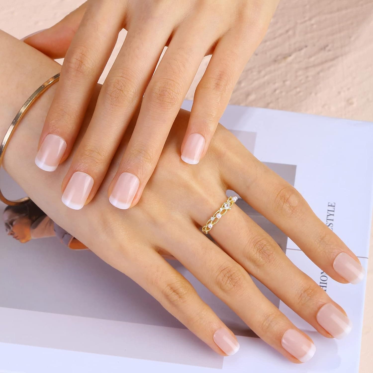 Short Press on Nails French Tip, 30Pcs Square Fake Nail Tips Acrylic Keratin Nails Full Cover Press On Nails For Diy Nail Art by Mlen Dair A3-French Cream