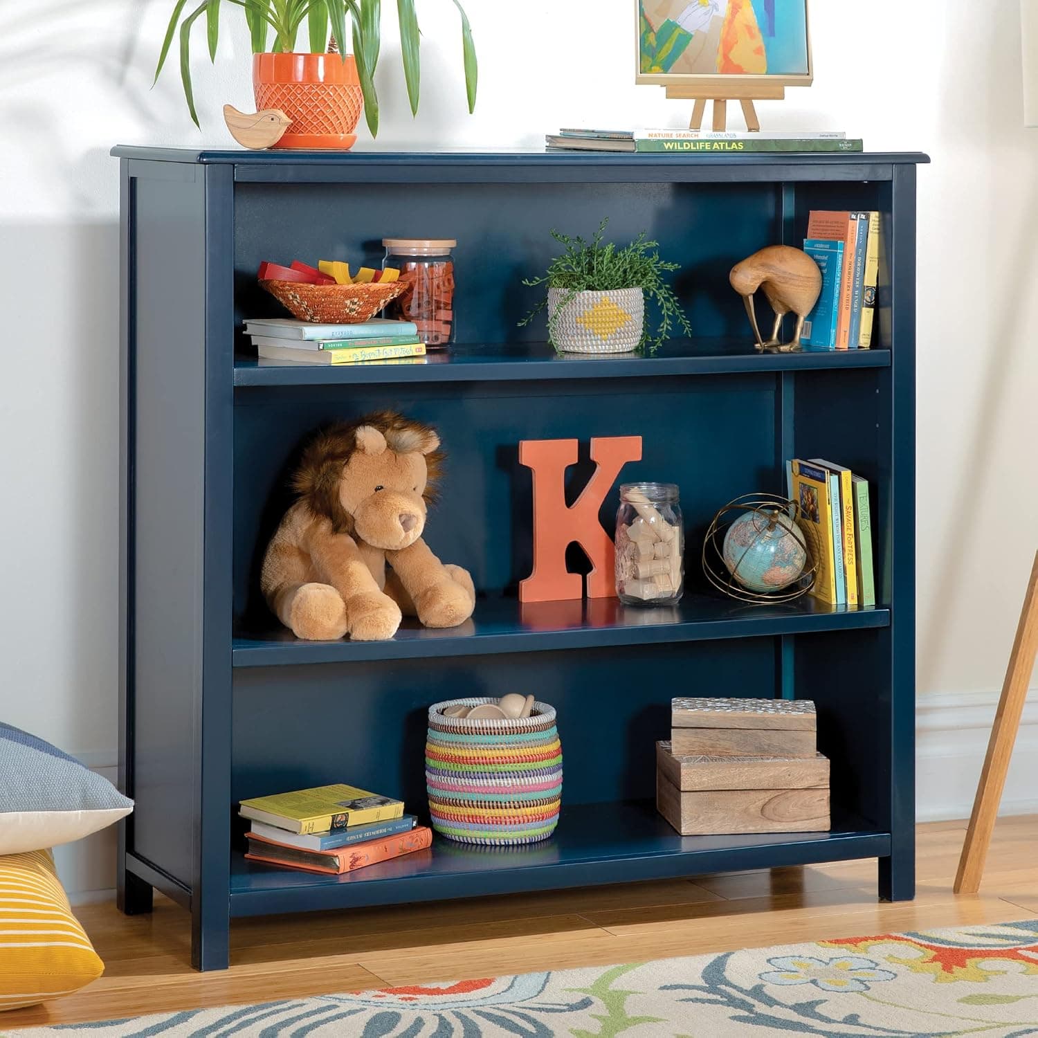 Guidecraft Deluxe Taiga 3-Shelf Bookcase 42" - Navy: Storage Shelving Unit for Books, Paper, TV, and Bins - Wooden Home Furniture