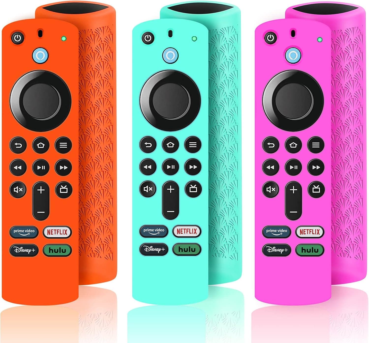JANSAMN (3 Pack) Fire Stick Remote Cover Case, Compatible with Fire TV Stick 4K (3rd Gen) Voice Remote, Anti-Slip Silicone Protective Case( Rose Red +Sky Blue +Orange)