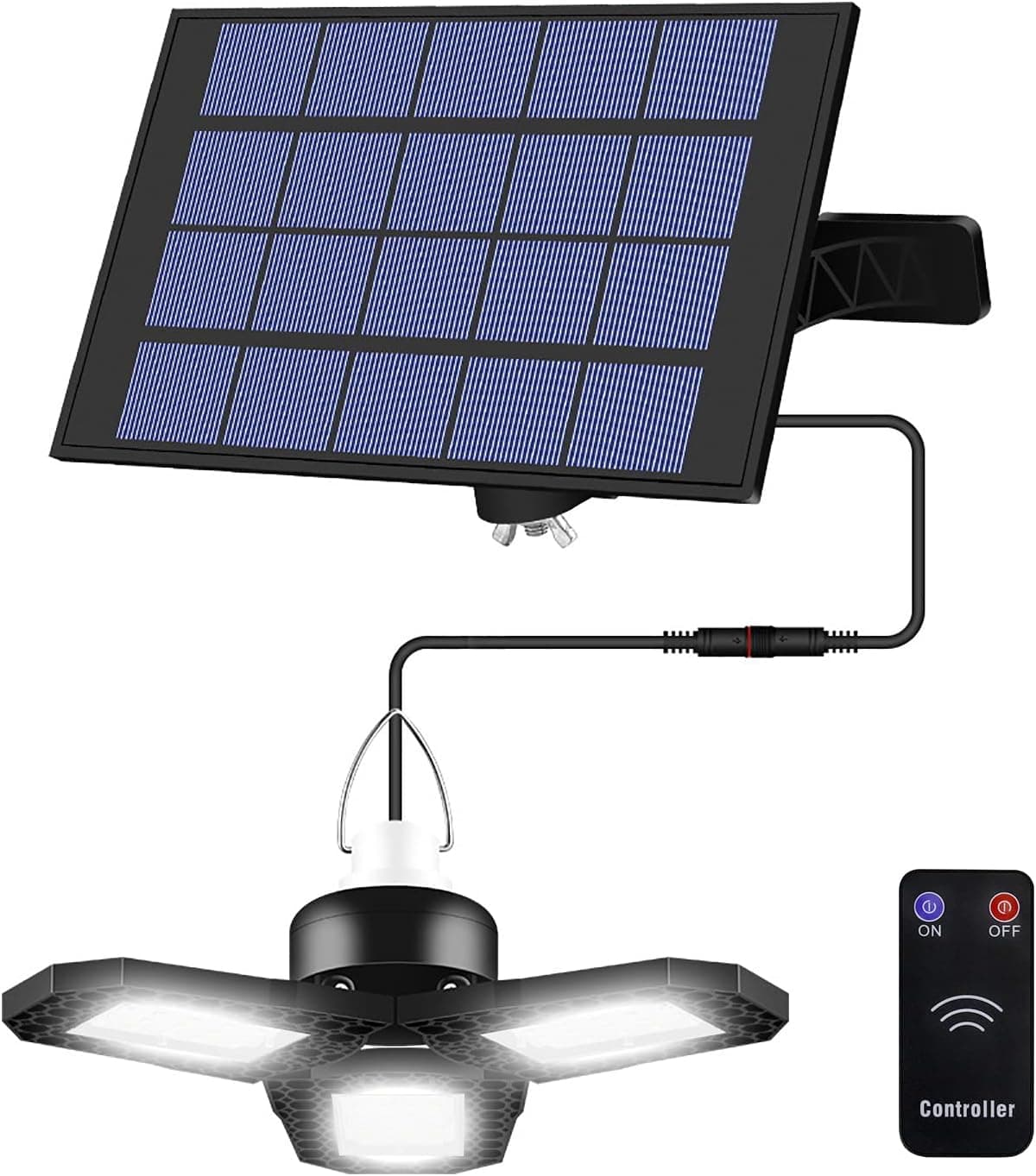 Solar Pendant Light Solar Indoor Outdoor Light with Motion Sensor, 120°Adjustable Solar Powered Shed Lights with Remote, IP65 Waterproof LED Solar Light for Home Yard Barn Gazebo Garage House Porch