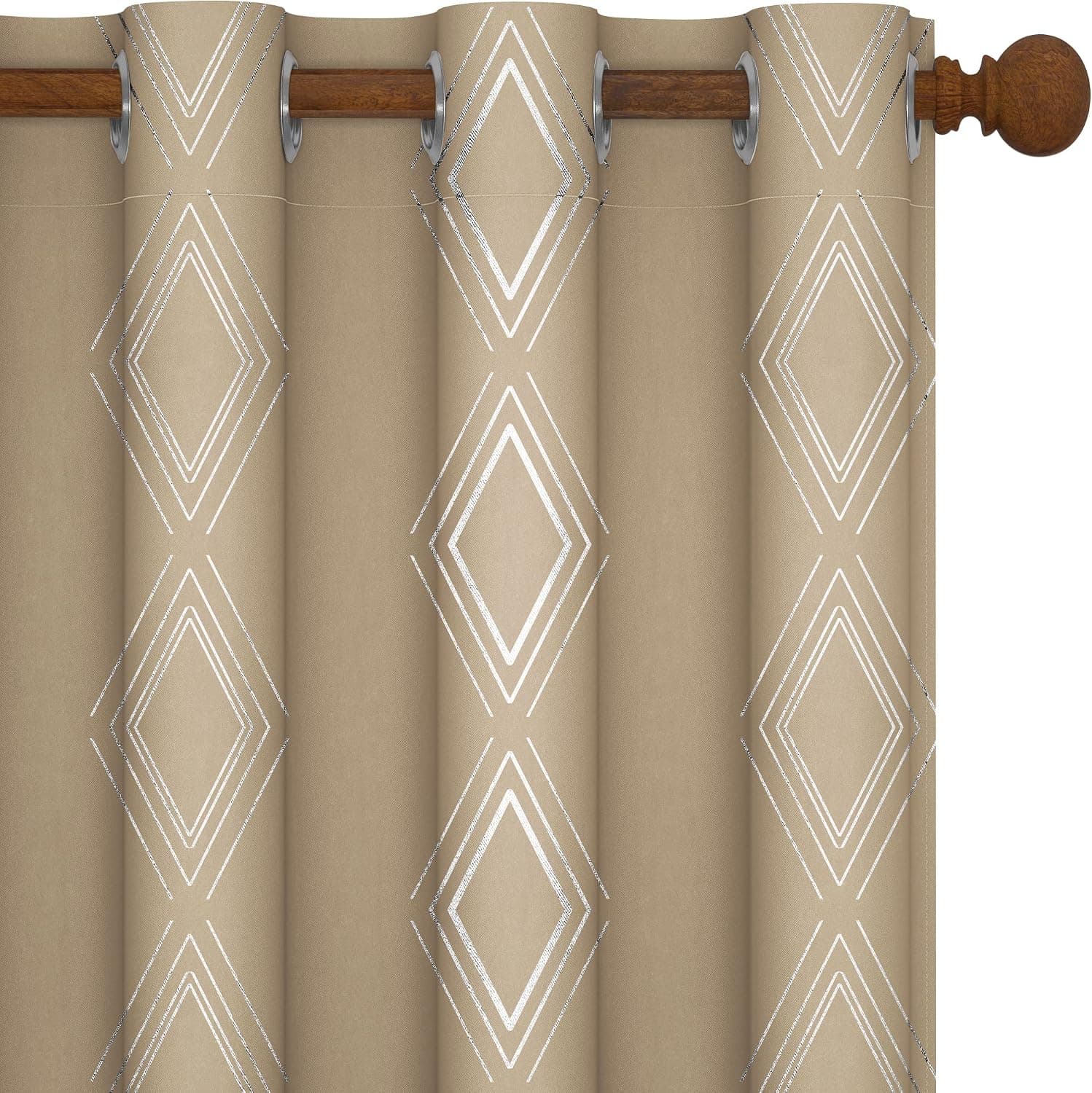 Deconovo Blackout Curtains 95 Inch Long, Light Blocking Panels for Patio Door, Soundproof Widnow Drapes with Geometric Pattern (Khaki, 52W x 95L Inch, 2 Panels)