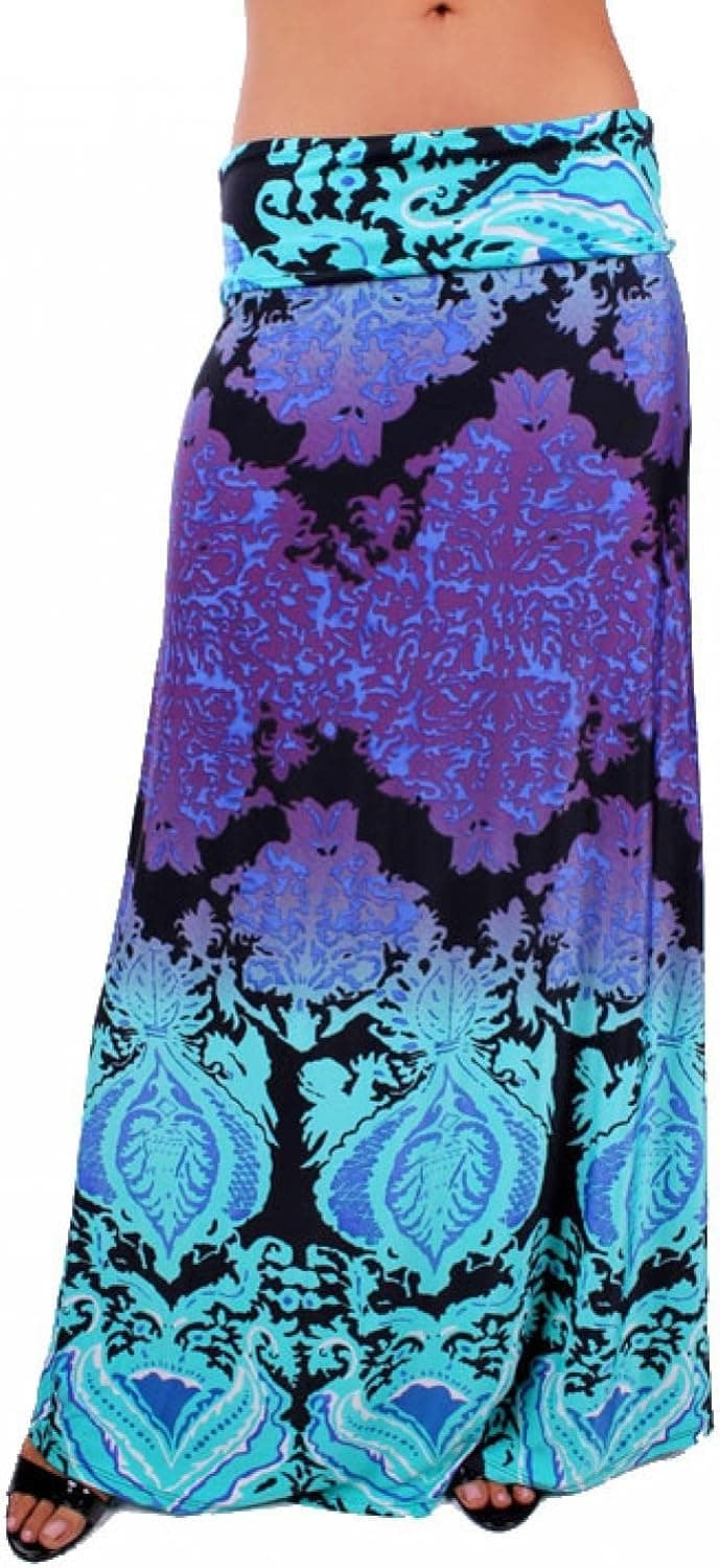 Boutique Republic Womens TICOLORED Two Tone Damask Printed Maxi Skirt