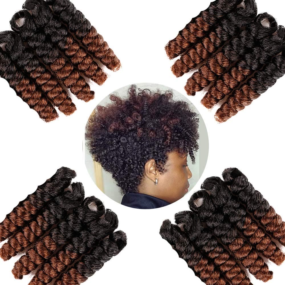 QUEENTAS Short Crochet Hair for Black Women 3Packs 10inches 6MM Small Toni Curl Carrie Curl Brown Short Curly Crochet Synthetic Hair Extensions(Natural Black/Brown)