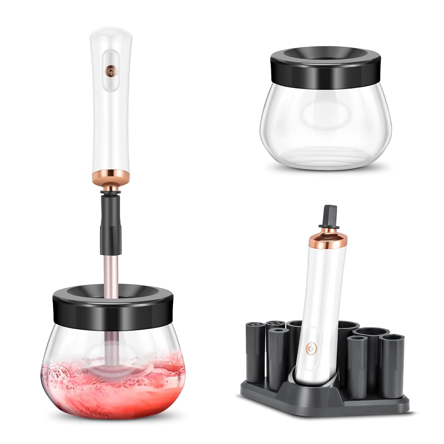 JZLUCKY Makeup Brush Cleaner and Dryer Machine, Upgrade Super Fast Brush Cleaner, Wash and Dry in Seconds, Automatic Cosmetic Spinner for Most Size Brushes(white)