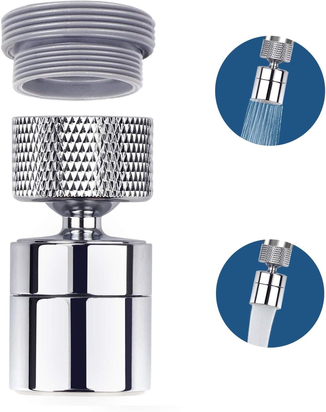 KWODE Faucet Aerator Sprayer Kitchen Sink 360-Degree Swivel Dual-Modes Faucet Head Attachment Female Thread with Male Thread Adapter