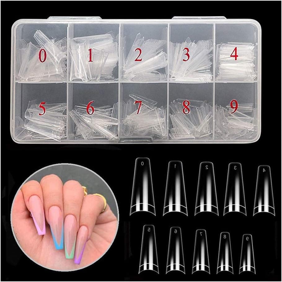 New Acrylic Nail Tips French Nail Tip 500pcs Artificial False Nails Half Tips with Box & False Nail Clipper for Nail Art Salons and Home DIY，with Case for DIY Nail Art(10 Sizes,Natural)