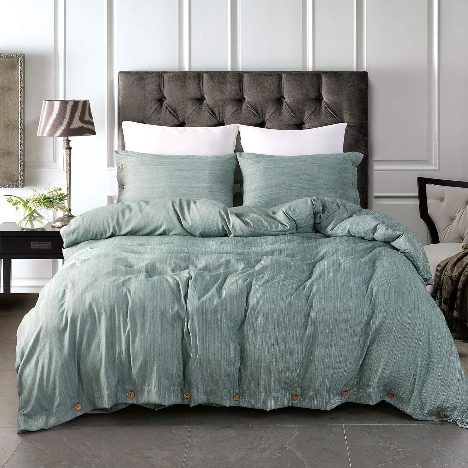 JELLYMONI Green Duvet Cover Set, Luxury Button Bedding Set, Ultra Soft Breathable Microfiber, Easy Care, Simple Style, Solid Color Pattern Duvet Cover Twin(1 Duvet Cover 1 Pillowcase)