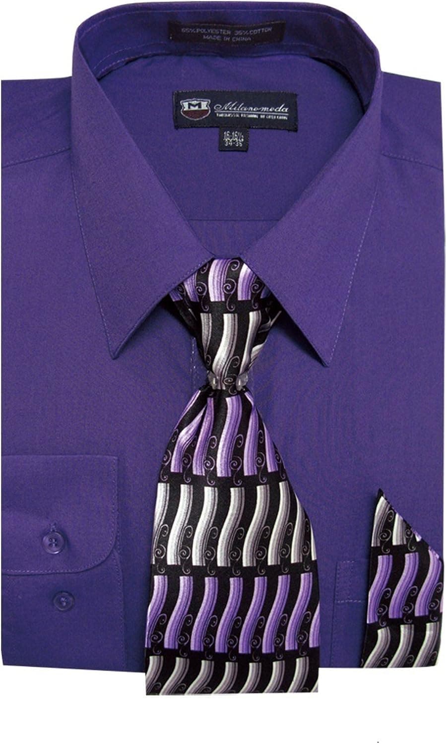 Milano Moda Men's Long Sleeve Dress Shirt With Matching Tie And Handkie